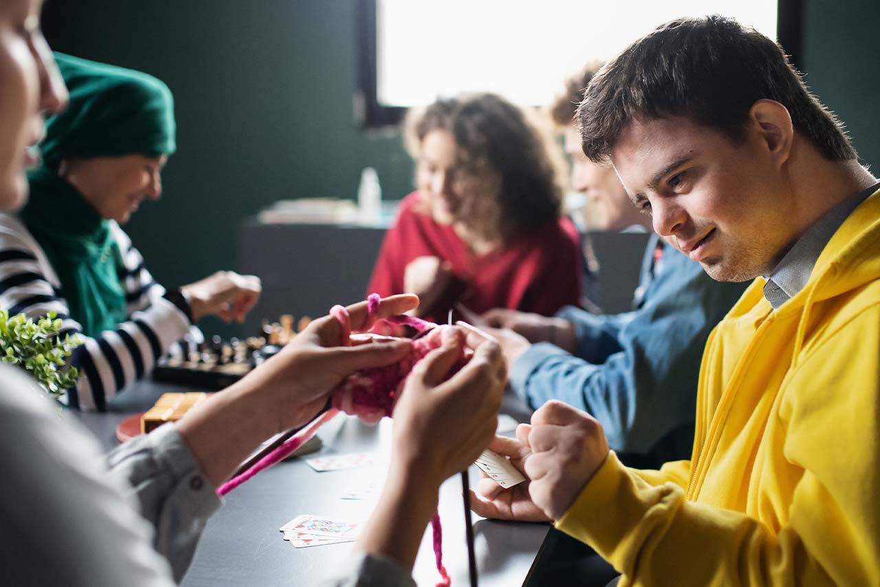 Group craft activity around a table