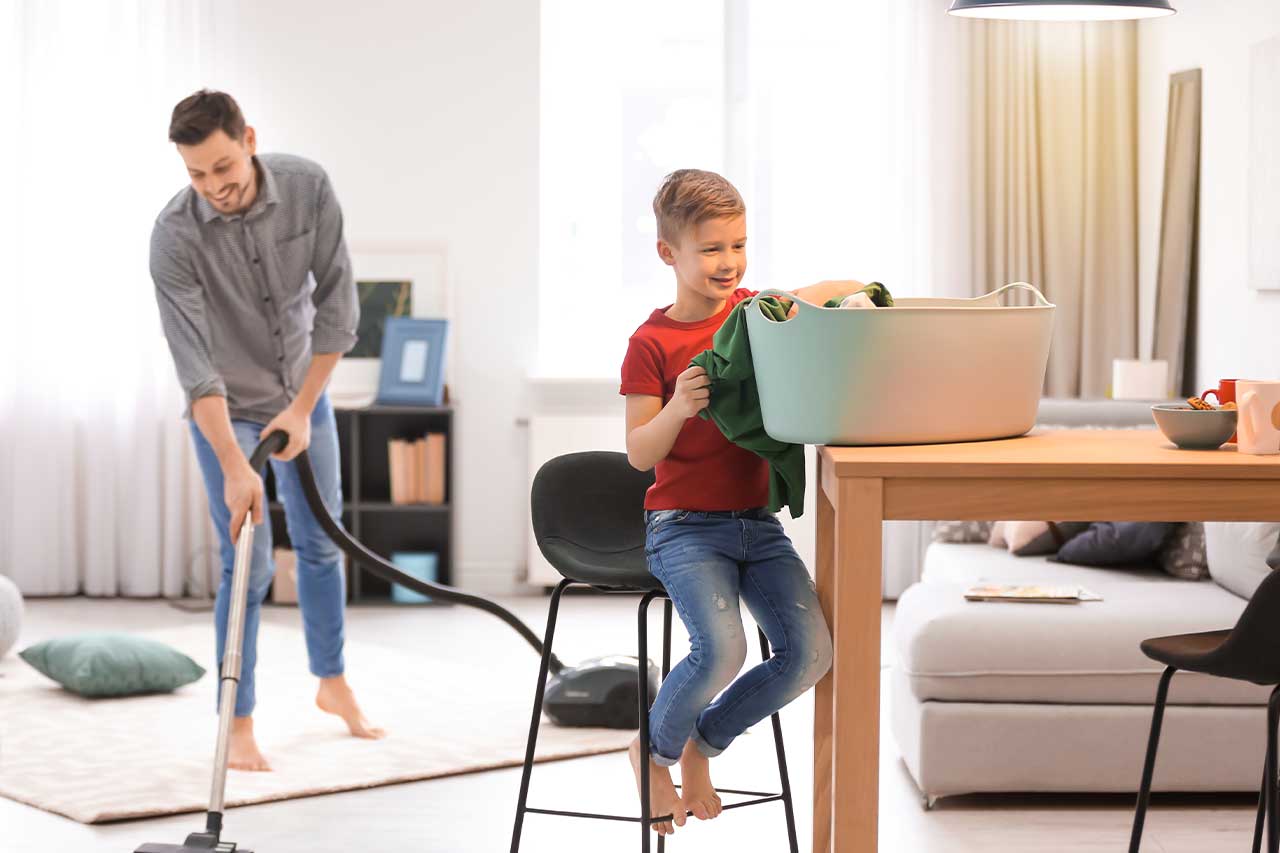 Family doing household chores together